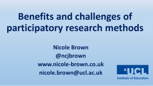 Screenshot of opening slide showing presentation title and contact details for Nicole Brown